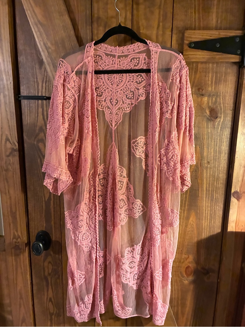 Sheer Lace Kimono Robe - Pink